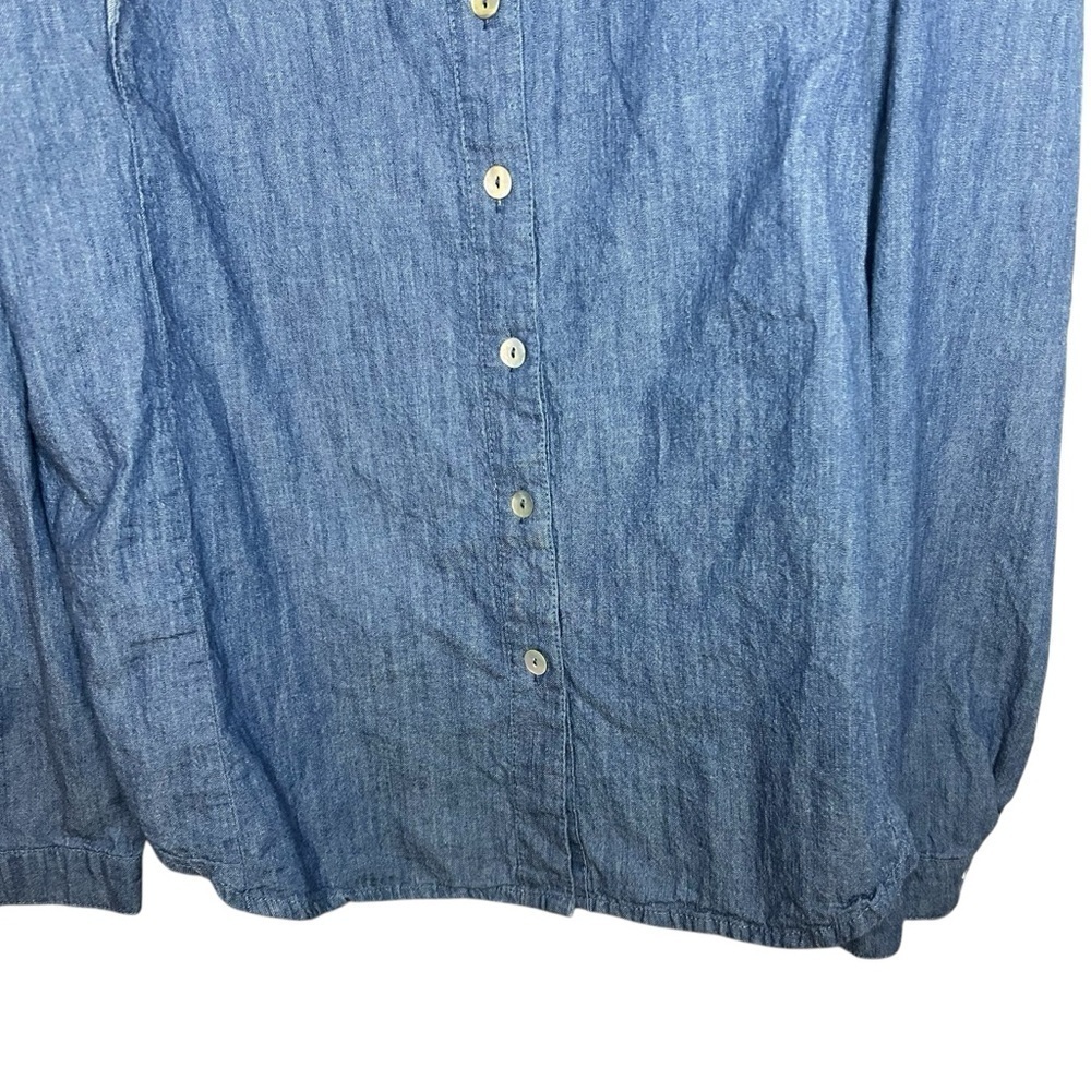 Draper James Blue Button Down Shirt with Ruffles size medium - Picture 4 of 11